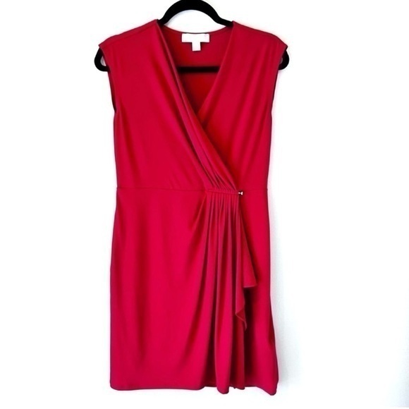 Michael Kors Dresses & Skirts - Michael Kors Red Dress faux wrap V-neck dress Sz S/M